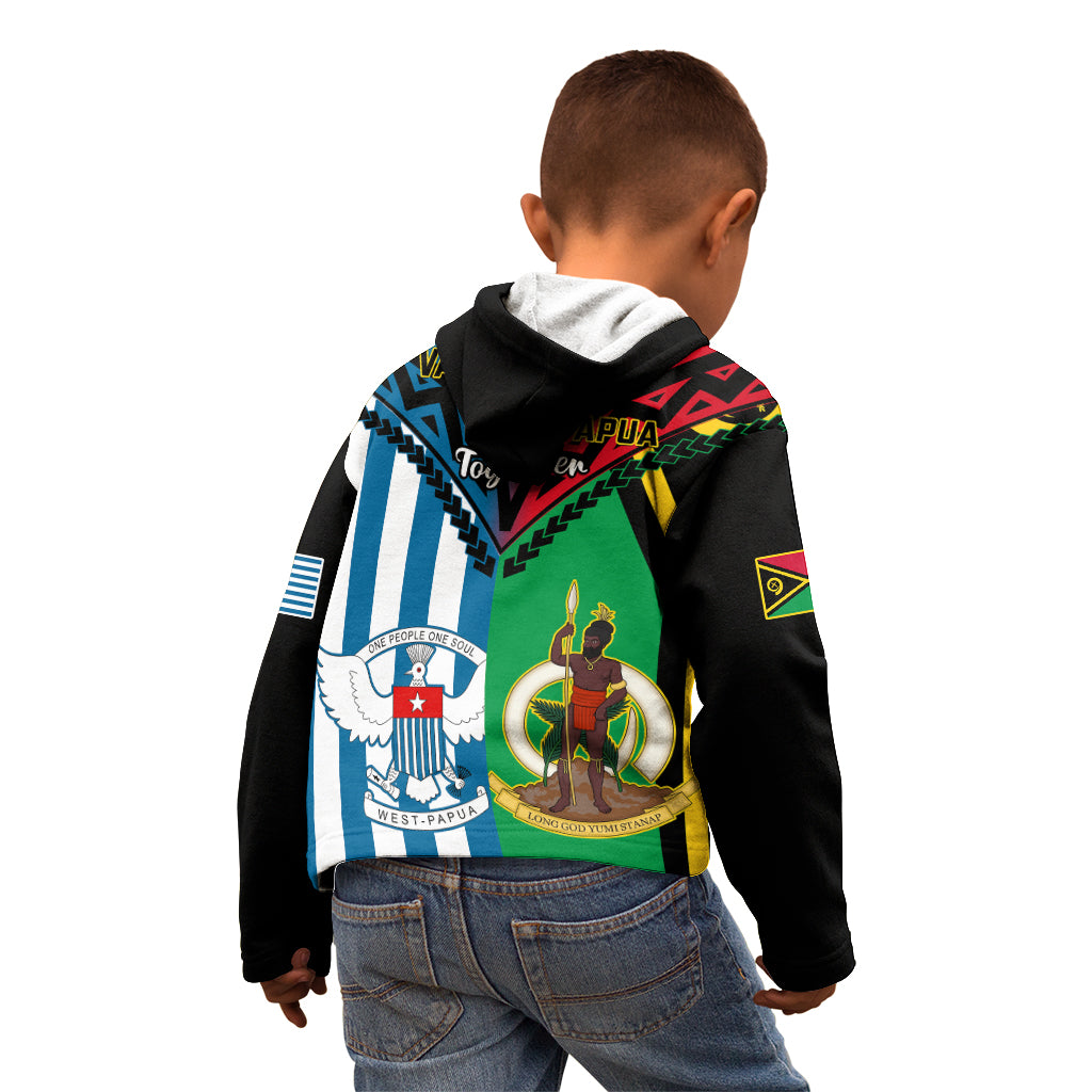 Vanuatu And West Papua Kid Hoodie Coat Of Arms Mix Flag Style - Wonder Print Shop