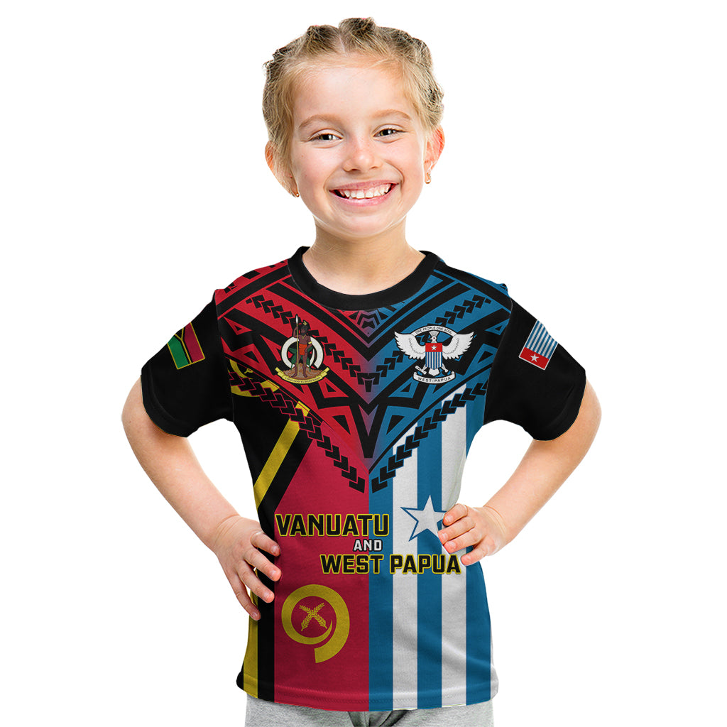 Vanuatu And West Papua Kid T Shirt Coat Of Arms Mix Flag Style - Wonder Print Shop