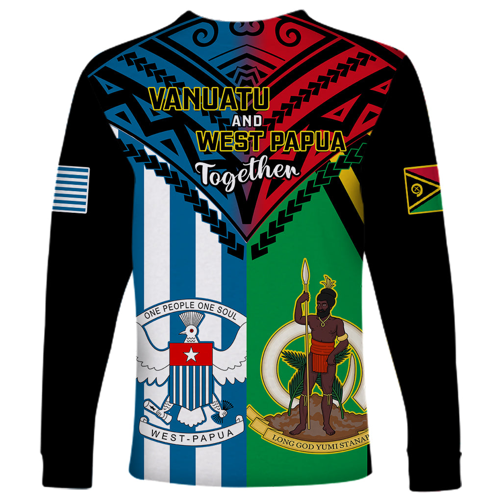 Vanuatu And West Papua Long Sleeve Shirt Coat Of Arms Mix Flag Style - Wonder Print Shop