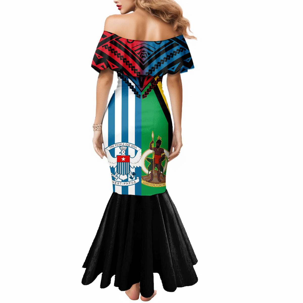 Vanuatu And West Papua Mermaid Dress Coat Of Arms Mix Flag Style - Wonder Print Shop