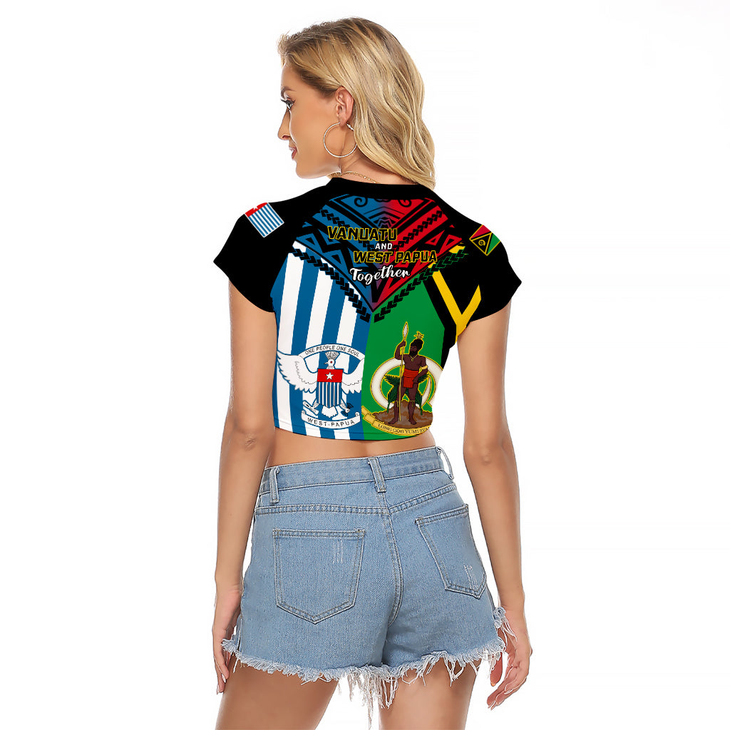 Vanuatu And West Papua Raglan Cropped T Shirt Coat Of Arms Mix Flag Style - Wonder Print Shop