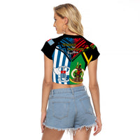 Vanuatu And West Papua Raglan Cropped T Shirt Coat Of Arms Mix Flag Style - Wonder Print Shop