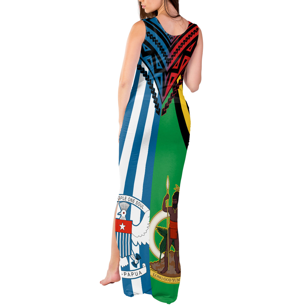 Vanuatu And West Papua Tank Maxi Dress Coat Of Arms Mix Flag Style - Wonder Print Shop