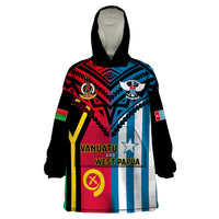 Vanuatu And West Papua Wearable Blanket Hoodie Coat Of Arms Mix Flag Style - Wonder Print Shop