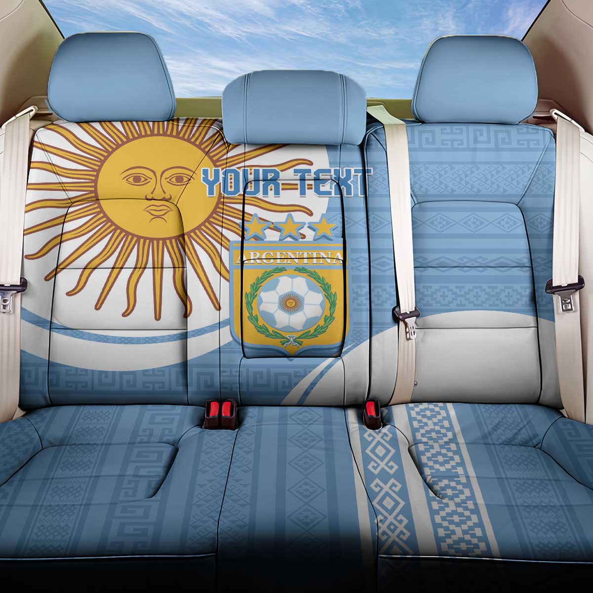 Custom Argentina Football Back Car Seat Cover Vamos La Albiceleste - Sky Blue Version - Wonder Print Shop