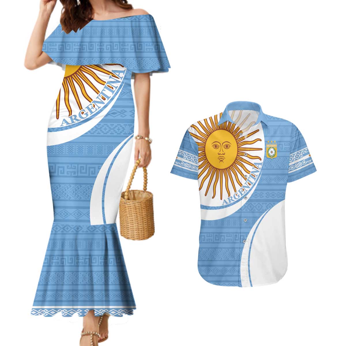 Custom Argentina Football Couples Matching Mermaid Dress and Hawaiian Shirt Vamos La Albiceleste - Sky Blue Version - Wonder Print Shop