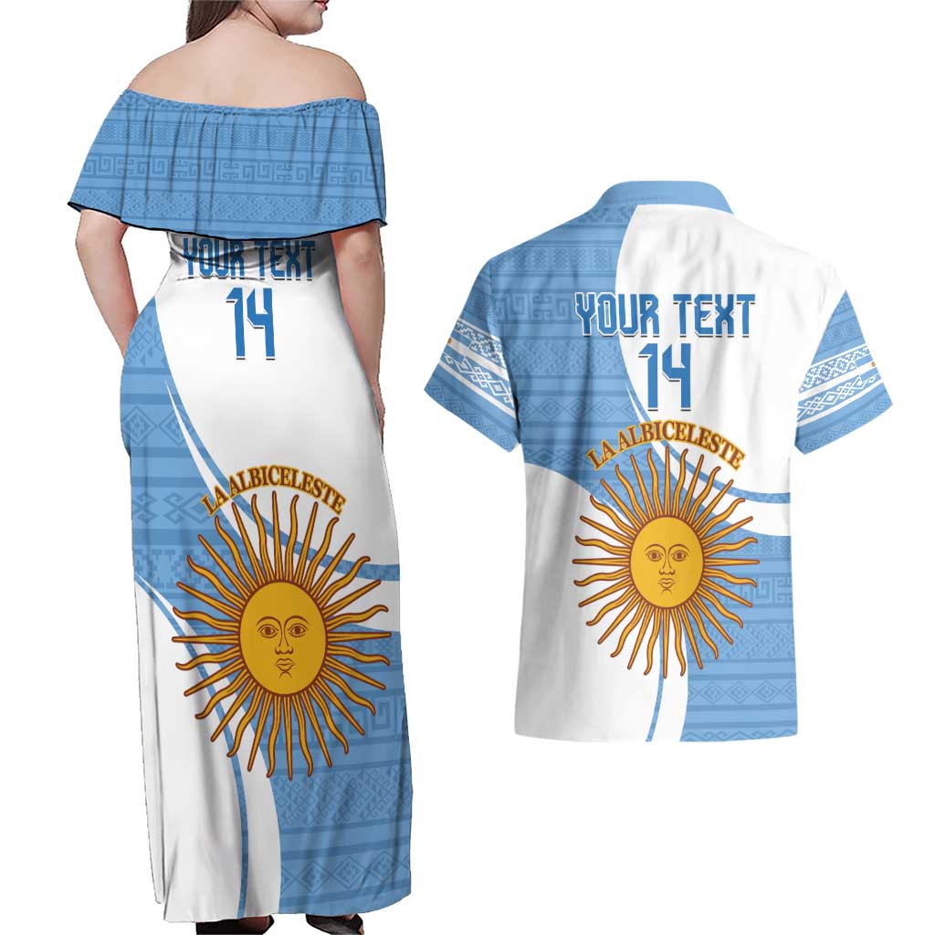 Custom Argentina Football Couples Matching Off Shoulder Maxi Dress and Hawaiian Shirt Vamos La Albiceleste - Sky Blue Version - Wonder Print Shop