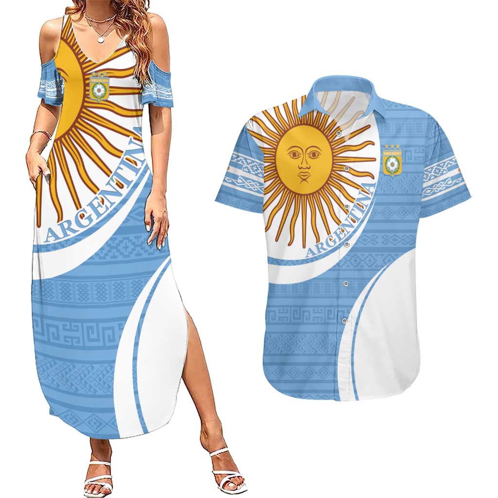 Custom Argentina Football Couples Matching Summer Maxi Dress and Hawaiian Shirt Vamos La Albiceleste - Sky Blue Version - Wonder Print Shop