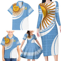 Custom Argentina Football Family Matching Long Sleeve Bodycon Dress and Hawaiian Shirt Vamos La Albiceleste - Sky Blue Version - Wonder Print Shop