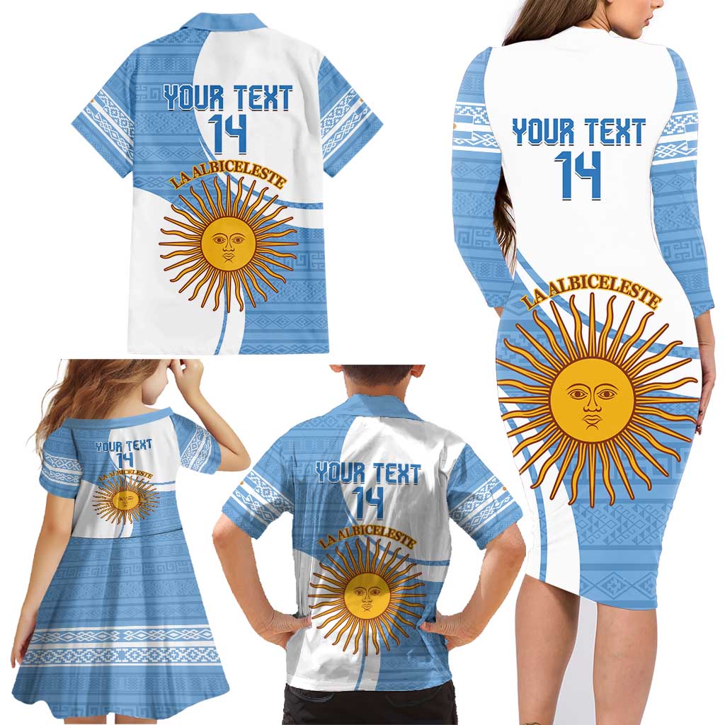 Custom Argentina Football Family Matching Long Sleeve Bodycon Dress and Hawaiian Shirt Vamos La Albiceleste - Sky Blue Version - Wonder Print Shop