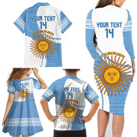 Custom Argentina Football Family Matching Long Sleeve Bodycon Dress and Hawaiian Shirt Vamos La Albiceleste - Sky Blue Version - Wonder Print Shop