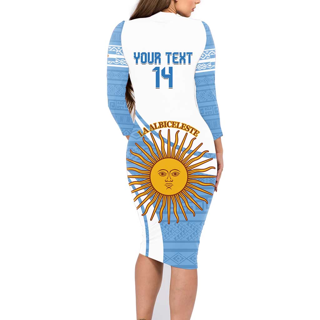 Custom Argentina Football Family Matching Long Sleeve Bodycon Dress and Hawaiian Shirt Vamos La Albiceleste - Sky Blue Version - Wonder Print Shop