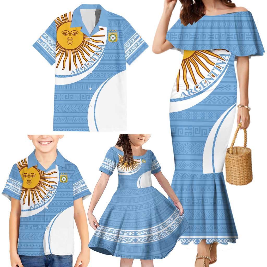 Custom Argentina Football Family Matching Mermaid Dress and Hawaiian Shirt Vamos La Albiceleste - Sky Blue Version - Wonder Print Shop