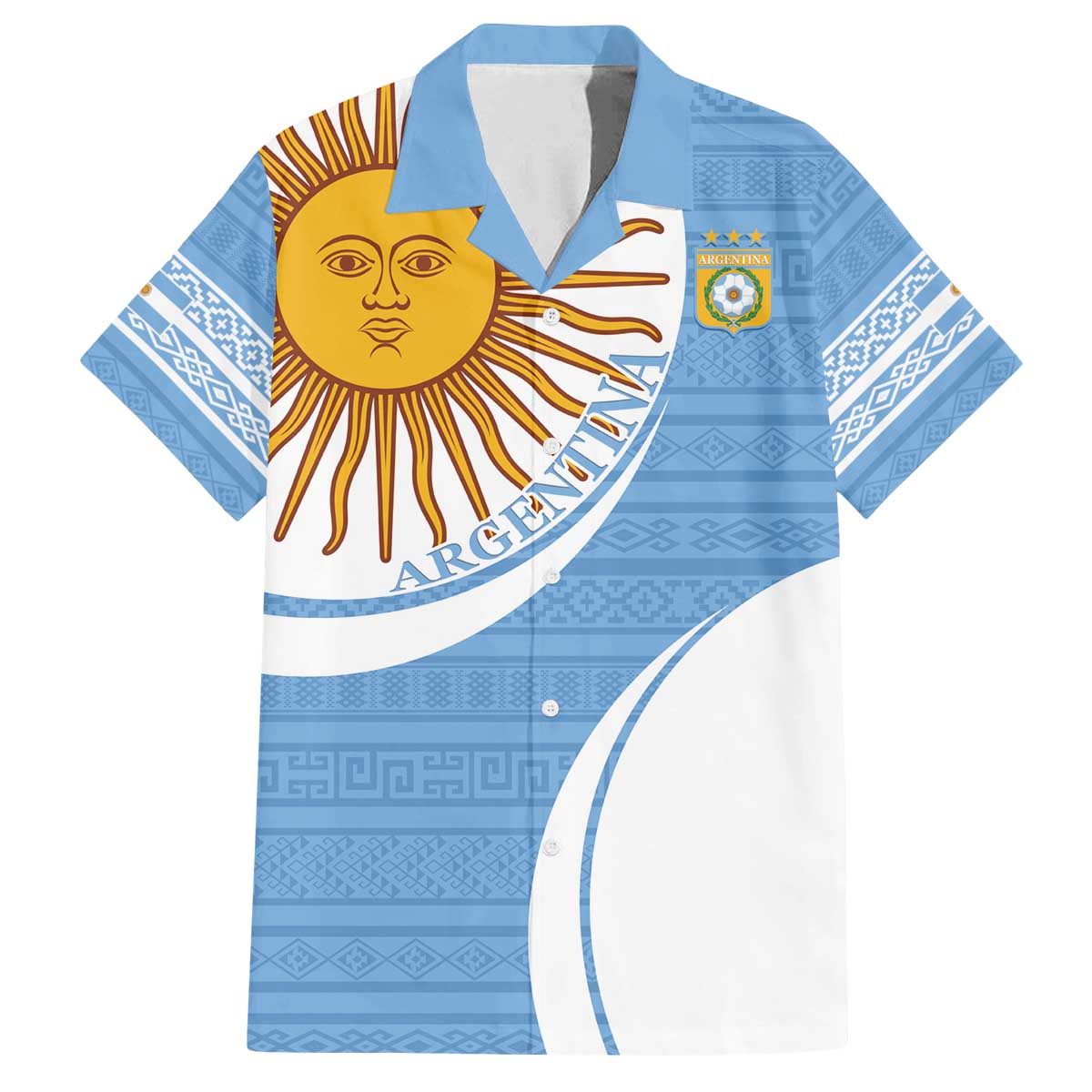 Custom Argentina Football Family Matching Off The Shoulder Long Sleeve Dress and Hawaiian Shirt Vamos La Albiceleste - Sky Blue Version - Wonder Print Shop