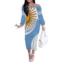 Custom Argentina Football Family Matching Off The Shoulder Long Sleeve Dress and Hawaiian Shirt Vamos La Albiceleste - Sky Blue Version - Wonder Print Shop