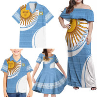 Custom Argentina Football Family Matching Off Shoulder Maxi Dress and Hawaiian Shirt Vamos La Albiceleste - Sky Blue Version - Wonder Print Shop