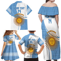 Custom Argentina Football Family Matching Off Shoulder Maxi Dress and Hawaiian Shirt Vamos La Albiceleste - Sky Blue Version - Wonder Print Shop