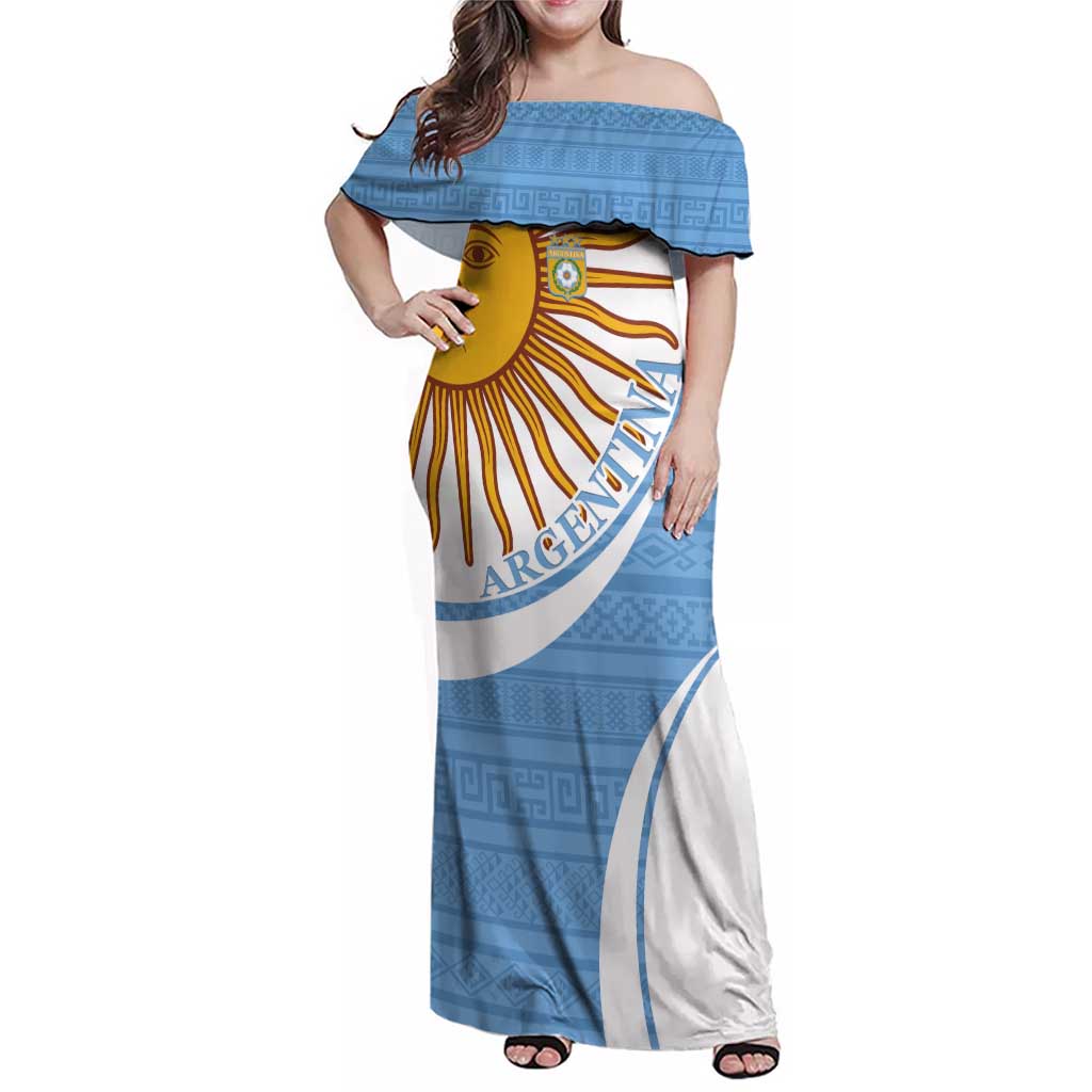 Custom Argentina Football Family Matching Off Shoulder Maxi Dress and Hawaiian Shirt Vamos La Albiceleste - Sky Blue Version - Wonder Print Shop