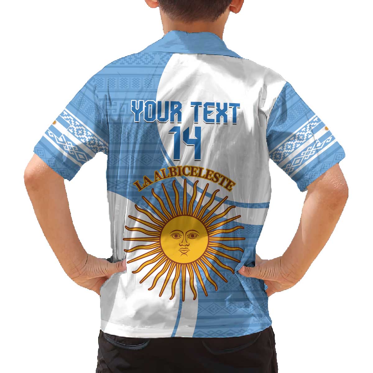Custom Argentina Football Family Matching Off Shoulder Short Dress and Hawaiian Shirt Vamos La Albiceleste - Sky Blue Version - Wonder Print Shop