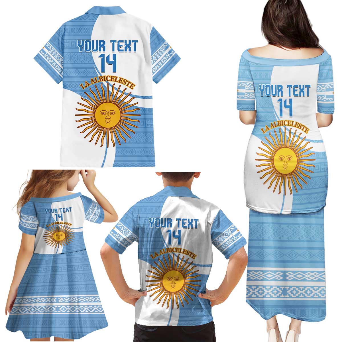 Custom Argentina Football Family Matching Puletasi and Hawaiian Shirt Vamos La Albiceleste - Sky Blue Version - Wonder Print Shop