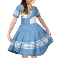 Custom Argentina Football Family Matching Short Sleeve Bodycon Dress and Hawaiian Shirt Vamos La Albiceleste - Sky Blue Version - Wonder Print Shop