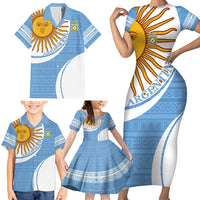 Custom Argentina Football Family Matching Short Sleeve Bodycon Dress and Hawaiian Shirt Vamos La Albiceleste - Sky Blue Version - Wonder Print Shop