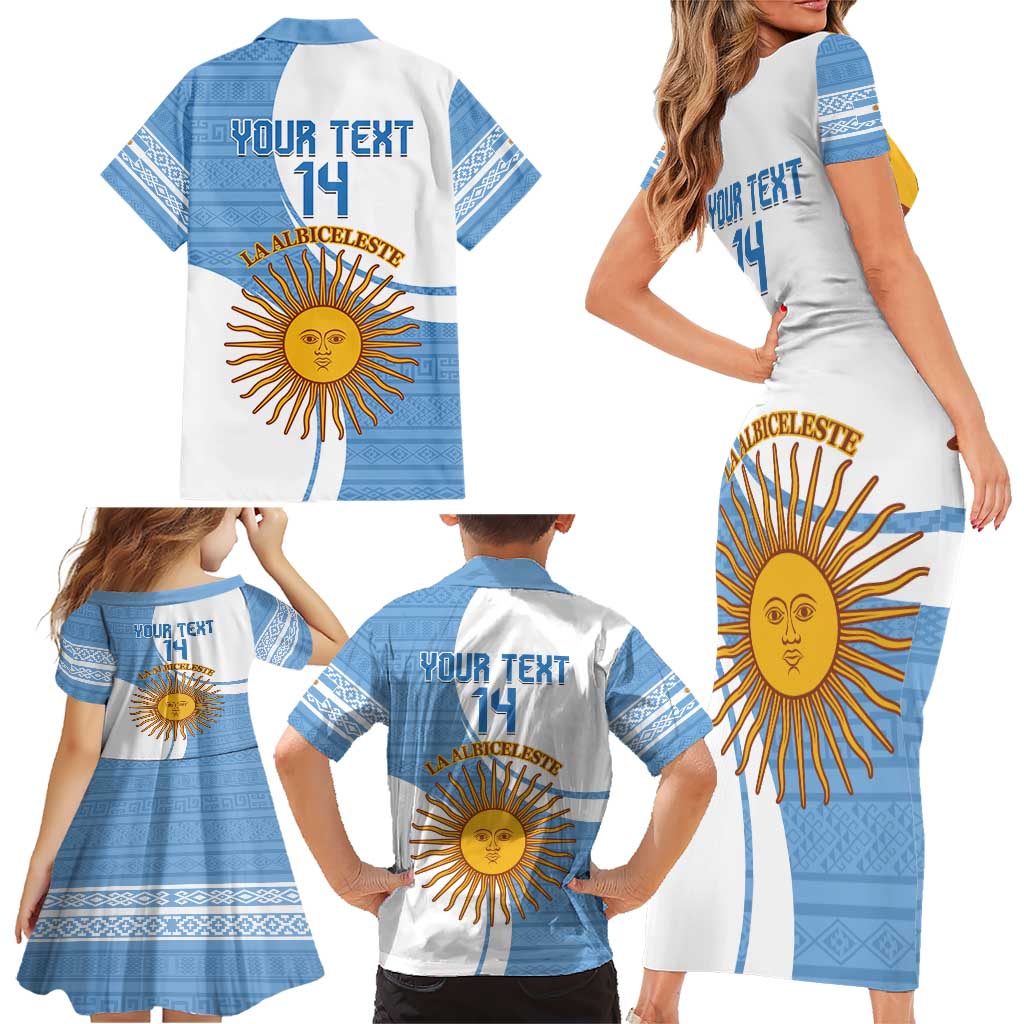 Custom Argentina Football Family Matching Short Sleeve Bodycon Dress and Hawaiian Shirt Vamos La Albiceleste - Sky Blue Version - Wonder Print Shop