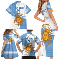 Custom Argentina Football Family Matching Short Sleeve Bodycon Dress and Hawaiian Shirt Vamos La Albiceleste - Sky Blue Version - Wonder Print Shop