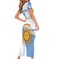 Custom Argentina Football Family Matching Short Sleeve Bodycon Dress and Hawaiian Shirt Vamos La Albiceleste - Sky Blue Version - Wonder Print Shop