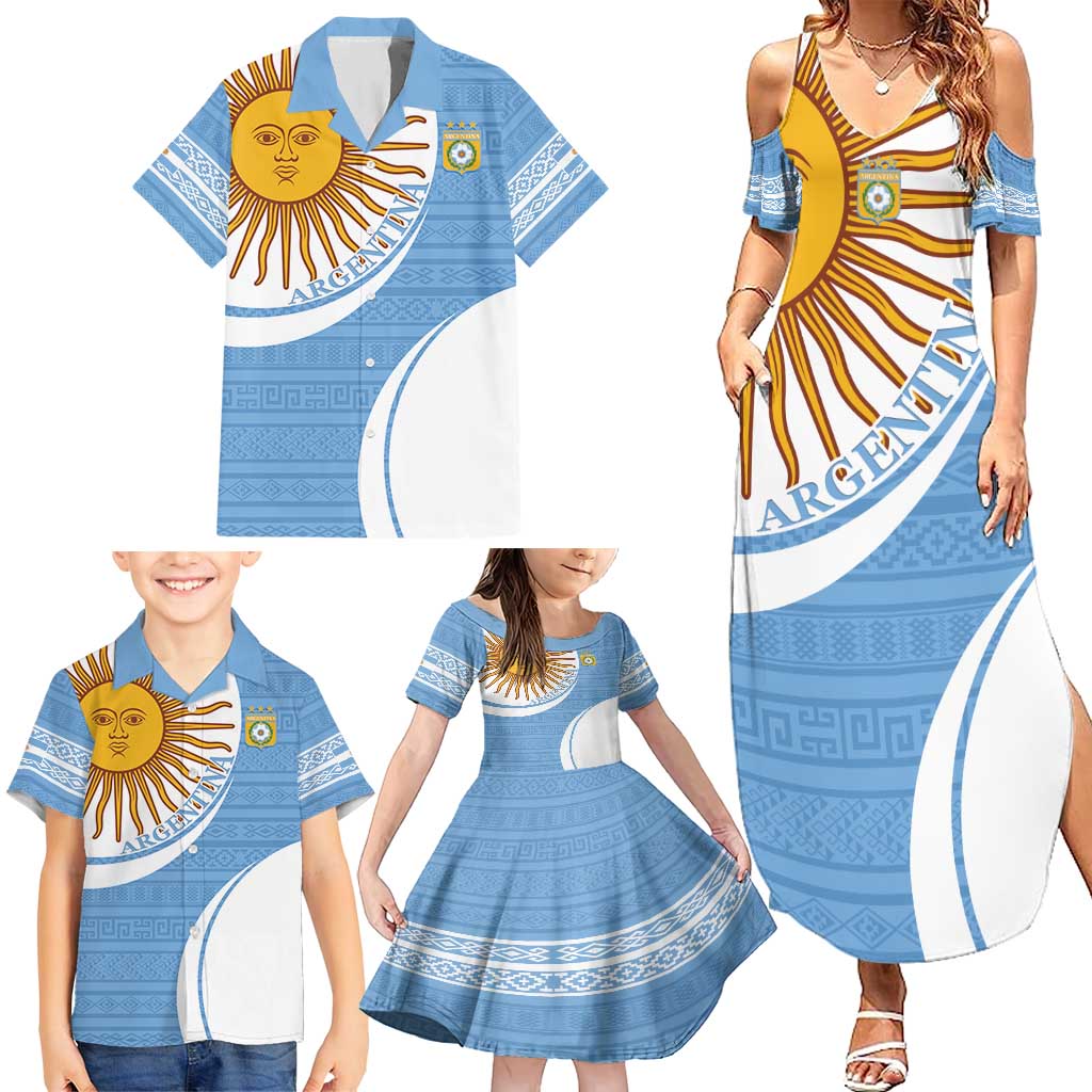 Custom Argentina Football Family Matching Summer Maxi Dress and Hawaiian Shirt Vamos La Albiceleste - Sky Blue Version - Wonder Print Shop