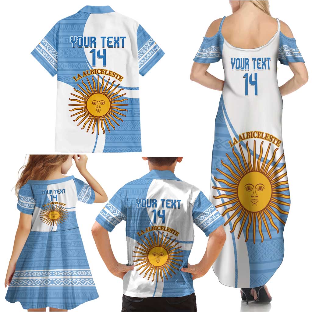 Custom Argentina Football Family Matching Summer Maxi Dress and Hawaiian Shirt Vamos La Albiceleste - Sky Blue Version - Wonder Print Shop