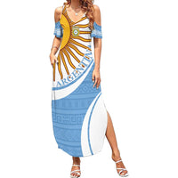 Custom Argentina Football Family Matching Summer Maxi Dress and Hawaiian Shirt Vamos La Albiceleste - Sky Blue Version - Wonder Print Shop