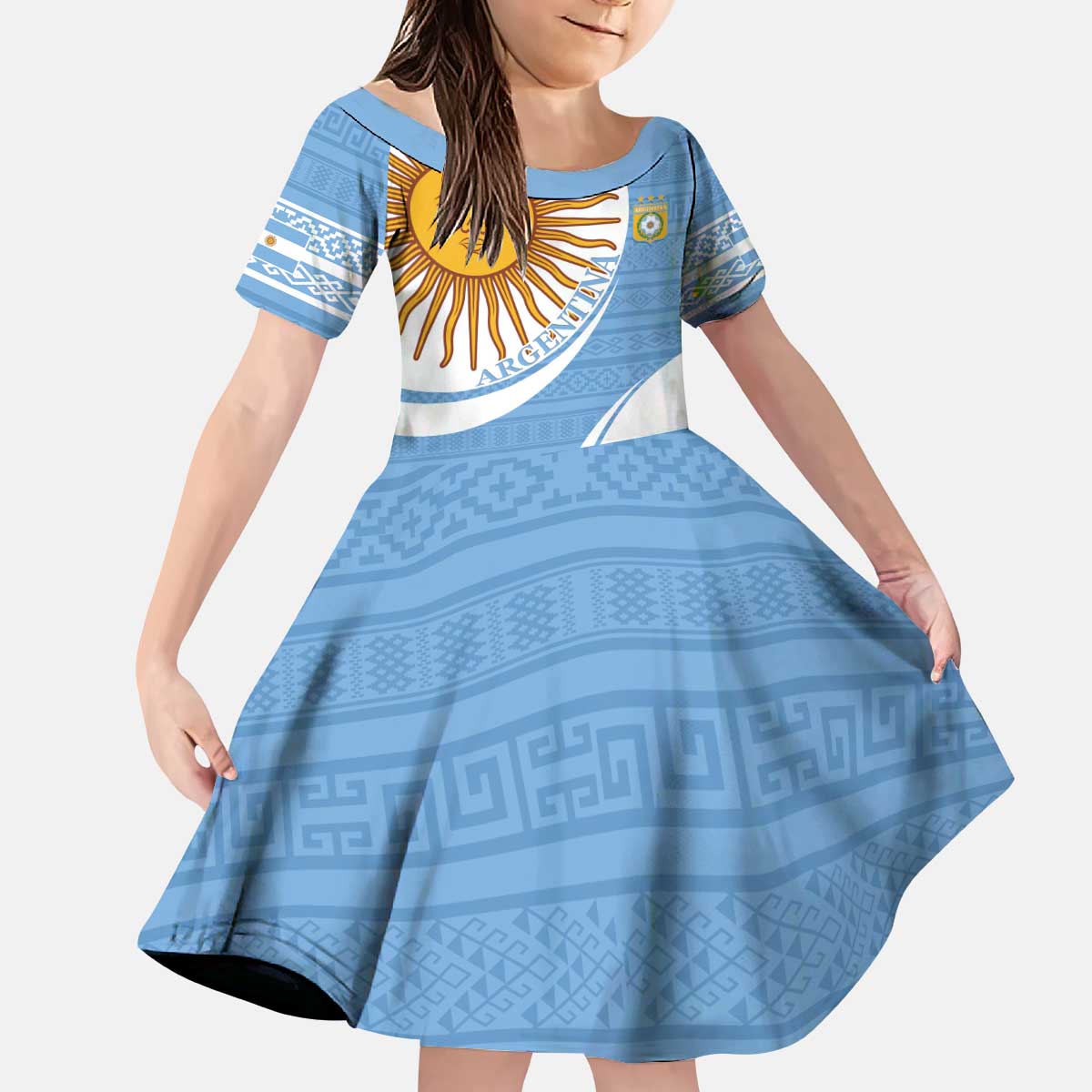 Custom Argentina Football Kid Short Sleeve Dress Vamos La Albiceleste - Sky Blue Version - Wonder Print Shop