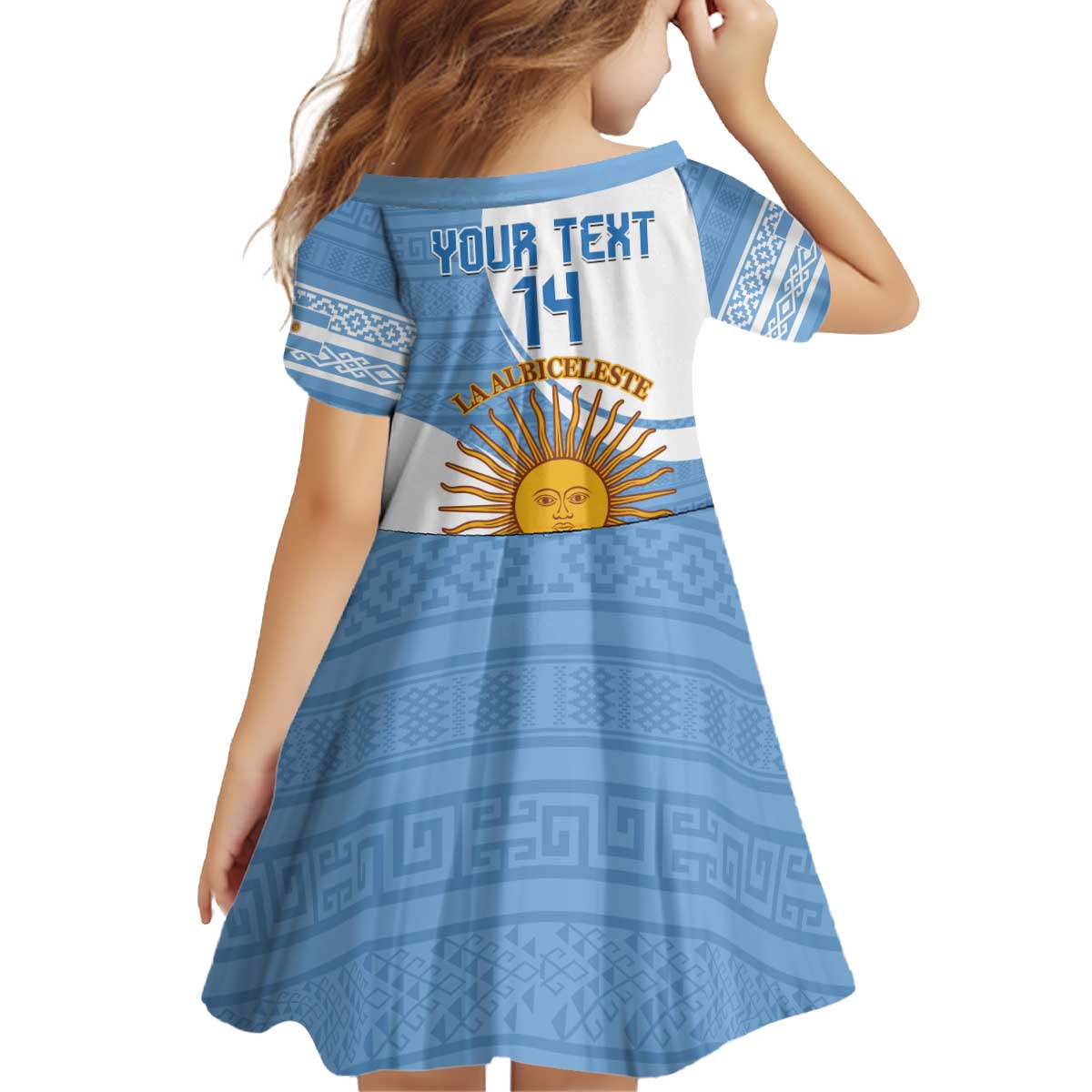 Custom Argentina Football Kid Short Sleeve Dress Vamos La Albiceleste - Sky Blue Version - Wonder Print Shop