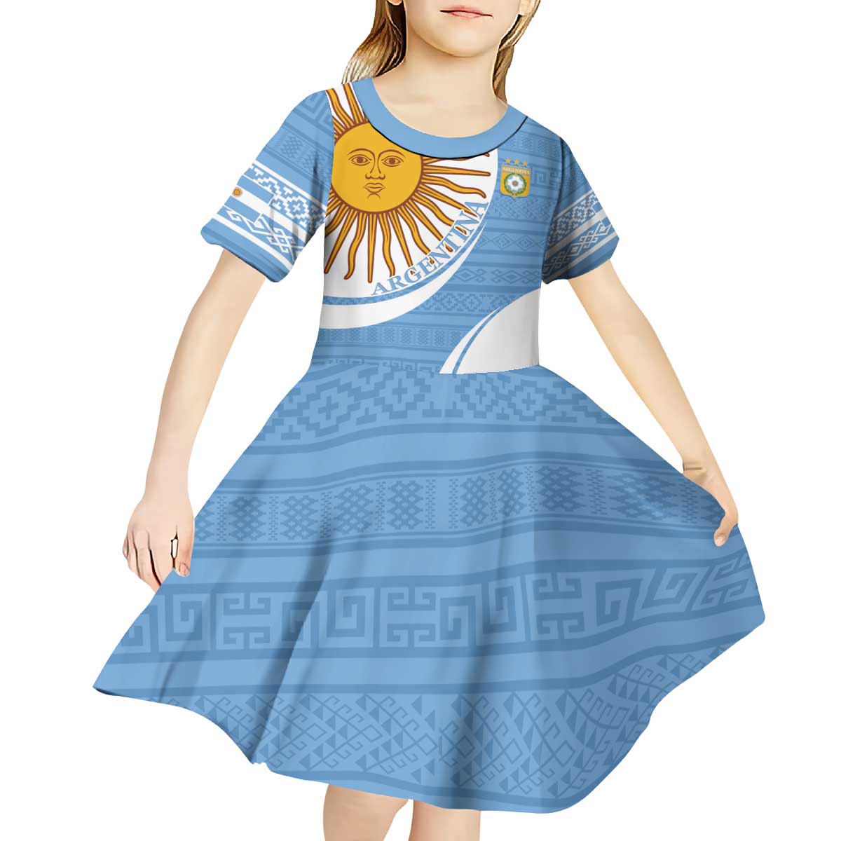 Custom Argentina Football Kid Short Sleeve Dress Vamos La Albiceleste - Sky Blue Version - Wonder Print Shop
