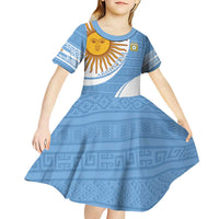 Custom Argentina Football Kid Short Sleeve Dress Vamos La Albiceleste - Sky Blue Version - Wonder Print Shop