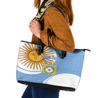 Custom Argentina Football Leather Tote Bag Vamos La Albiceleste - Sky Blue Version - Wonder Print Shop
