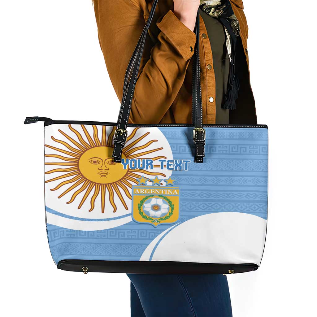 Custom Argentina Football Leather Tote Bag Vamos La Albiceleste - Sky Blue Version - Wonder Print Shop