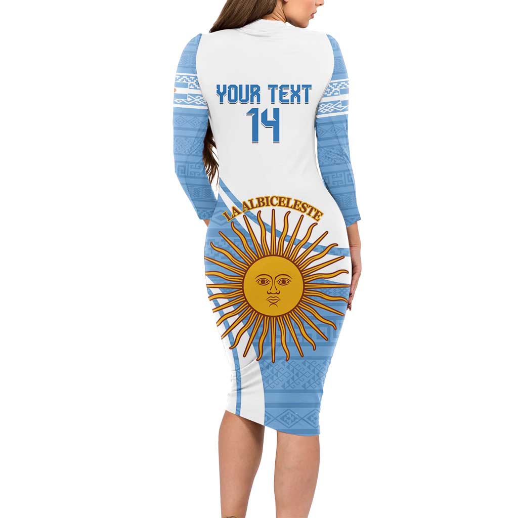 Custom Argentina Football Long Sleeve Bodycon Dress Vamos La Albiceleste - Sky Blue Version - Wonder Print Shop