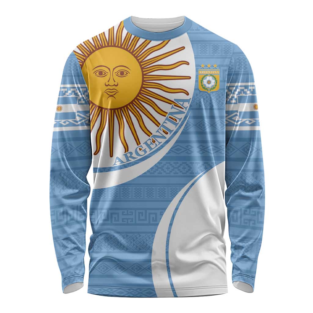 Custom Argentina Football Long Sleeve Shirt Vamos La Albiceleste - Sky Blue Version - Wonder Print Shop