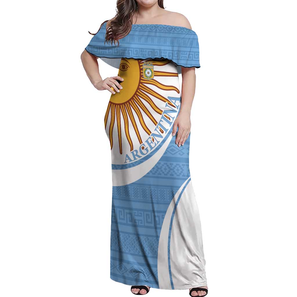 Custom Argentina Football Off Shoulder Maxi Dress Vamos La Albiceleste - Sky Blue Version - Wonder Print Shop