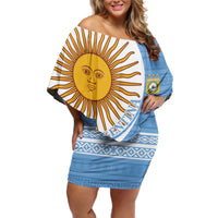 Custom Argentina Football Off Shoulder Short Dress Vamos La Albiceleste - Sky Blue Version - Wonder Print Shop
