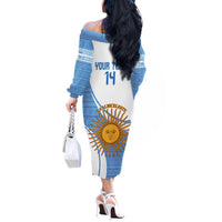 Custom Argentina Football Off The Shoulder Long Sleeve Dress Vamos La Albiceleste - Sky Blue Version - Wonder Print Shop