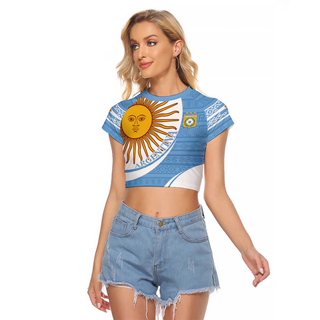 Custom Argentina Football Raglan Cropped T Shirt Vamos La Albiceleste - Sky Blue Version - Wonder Print Shop