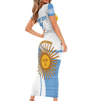 Custom Argentina Football Short Sleeve Bodycon Dress Vamos La Albiceleste - Sky Blue Version - Wonder Print Shop