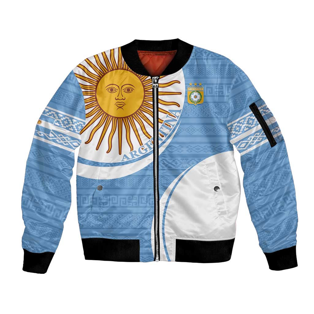 Custom Argentina Football Sleeve Zip Bomber Jacket Vamos La Albiceleste - Sky Blue Version - Wonder Print Shop