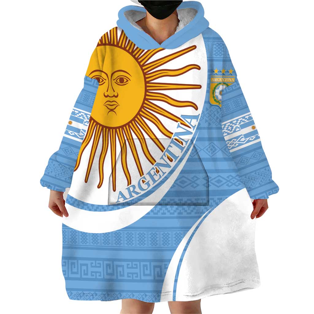Custom Argentina Football Wearable Blanket Hoodie Vamos La Albiceleste - Sky Blue Version - Wonder Print Shop