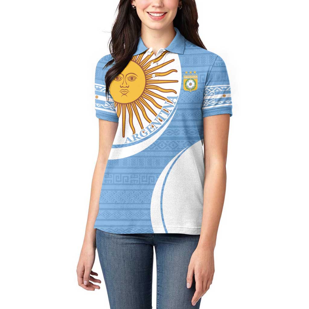 Custom Argentina Football Women Polo Shirt Vamos La Albiceleste - Sky Blue Version - Wonder Print Shop