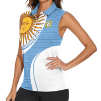 Custom Argentina Football Women Sleeveless Polo Shirt Vamos La Albiceleste - Sky Blue Version - Wonder Print Shop