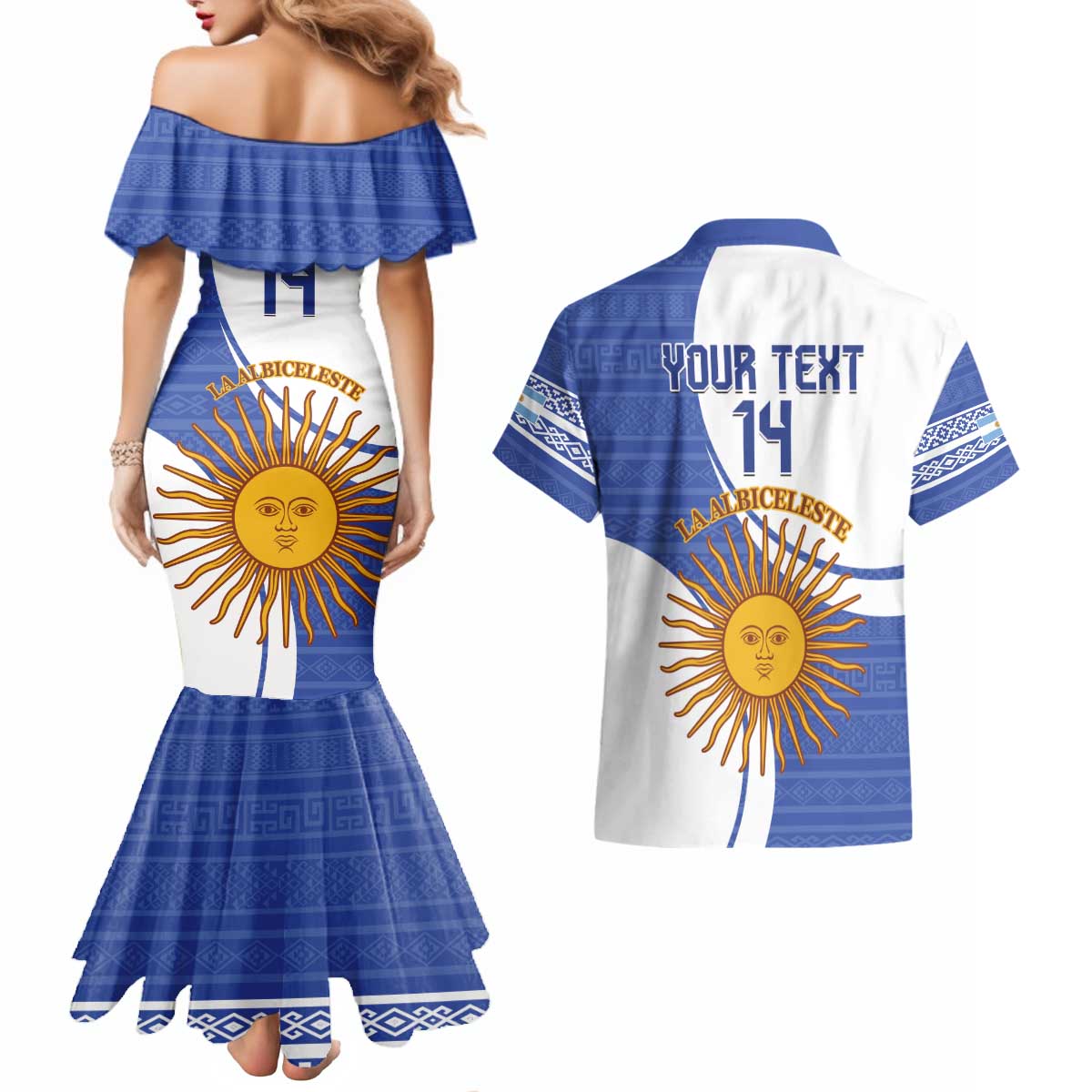 Custom Argentina Football Couples Matching Mermaid Dress and Hawaiian Shirt Vamos La Albiceleste - Navy Blue Version - Wonder Print Shop